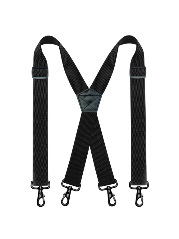 Black Heavy Duty X-Back Suspenders for Men, 1.4 inch Wide Adjustable Elastic Straps