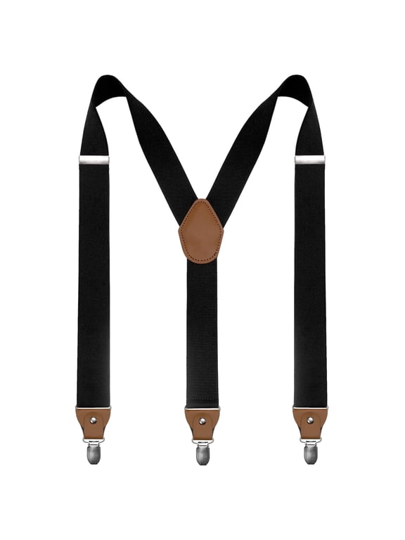 Black Suspenders for Men 1.4 inch Wide Adjustable Elastic Y-Back Braces with 3 Metal Clips