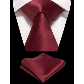 KAMBERFT Burgundy Necktie and Pocket Square Set for Men, Solid Color 3.15 inch Tie Set for Wedding Business Formal