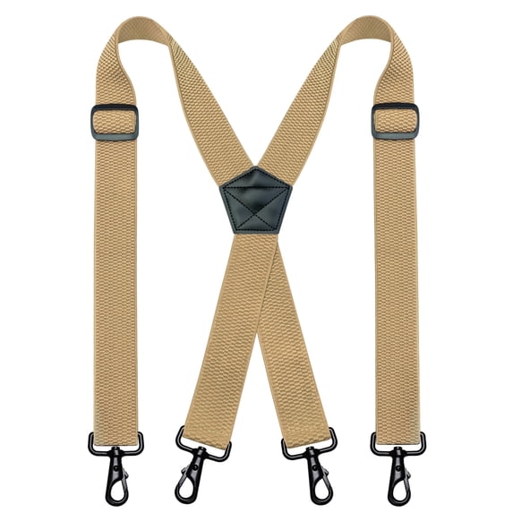 KAMBERFT Champagne Heavy Duty X-Back Suspenders for Men, 1.4 inch Wide Adjustable Elastic Straps