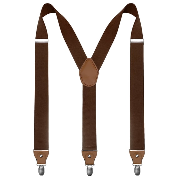 KAMBERFT Coffee Suspenders for Men 1.4 inch Wide Adjustable Elastic Y-Back Braces with 3 Metal Clips