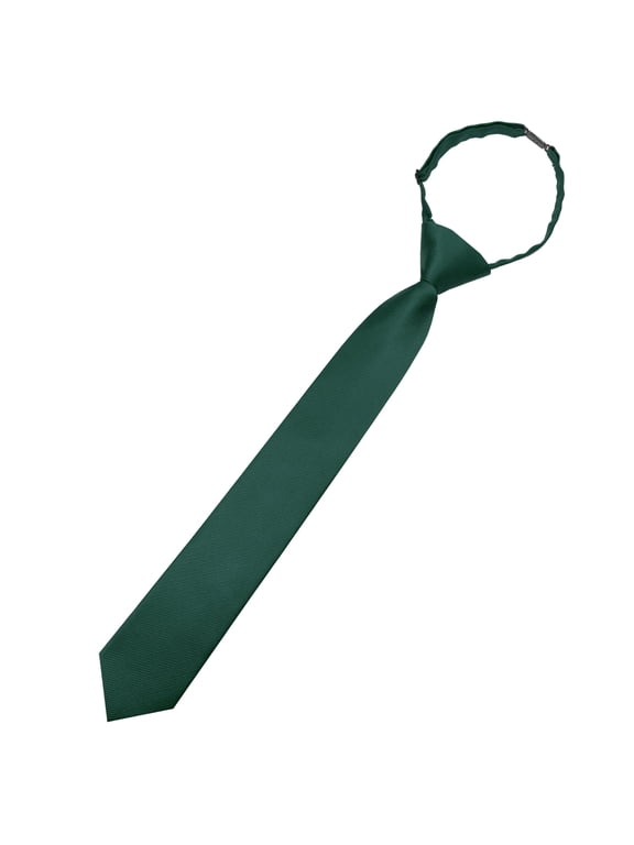 Dark Green Boys Solid Color Pre-Tied Necktie with Adjustable Buckle Closure, Ages 8–12