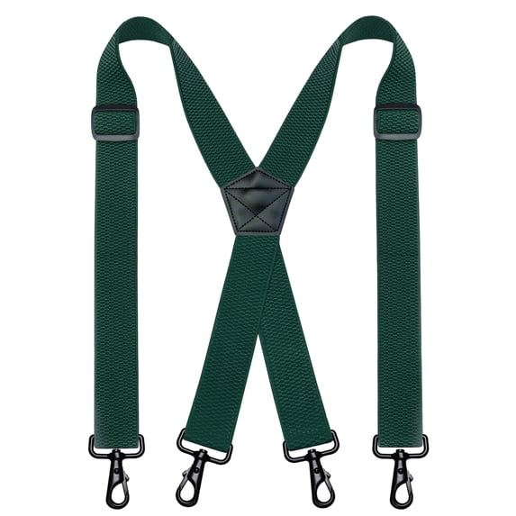 KAMBERFT Dark Green Heavy Duty X-Back Suspenders for Men, 1.4 inch Wide Adjustable Elastic Straps