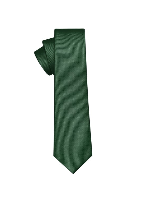 Men's Dark Green Slim Tie, 2.4 inch Wide, Solid Color Skinny Necktie