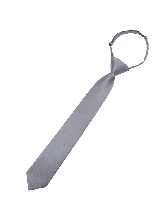 Gray Boys Solid Color Pre-Tied Necktie with Adjustable Buckle Closure, Ages 8–12