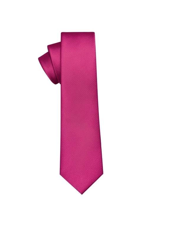 Men's Hot Pink Slim Tie, 2.4 inch Wide, Solid Color Skinny Necktie