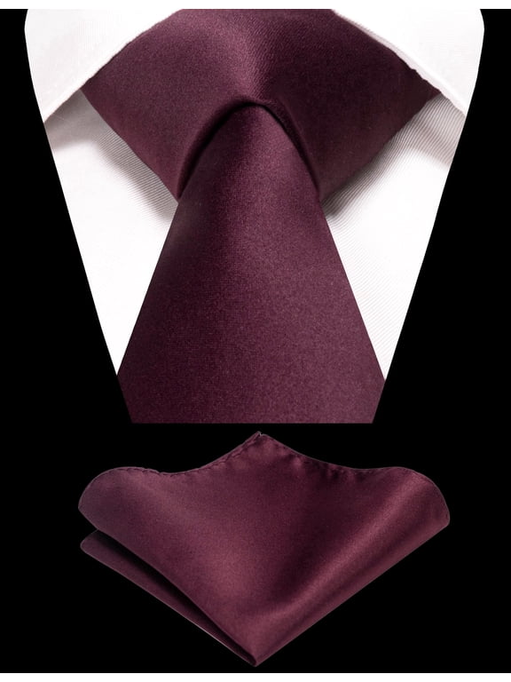 Maroon Necktie and Pocket Square Set for Men, Solid Color 3.15 inch Tie Set for Wedding Business Formal