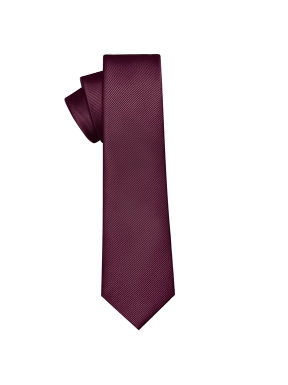 Men's Maroon Slim Tie, 2.4 inch Wide, Solid Color Skinny Necktie
