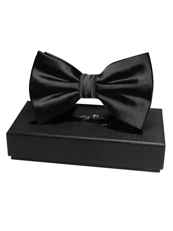Black Pre-Tied Bow Tie for Men, Adjustable Solid Bowtie for Weddings, Tuxedos and Parties