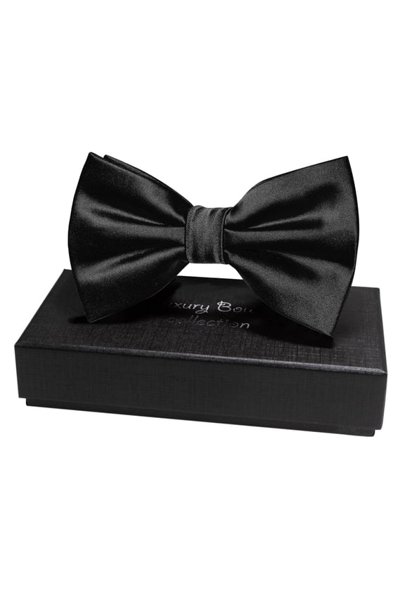 Men’s Black Pre-tied Bow Tie, Solid Color Adjustable Bowtie