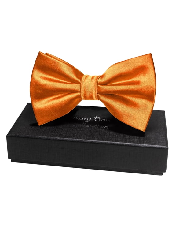 Bright Orange Pre-Tied Bow Tie for Men, Adjustable Solid Bowtie for Weddings, Tuxedos and Parties