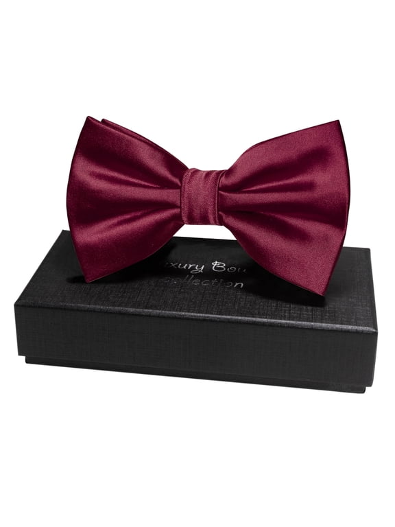 Burgundy Pre-Tied Bow Tie for Men, Adjustable Solid Bowtie for Weddings, Tuxedos and Parties