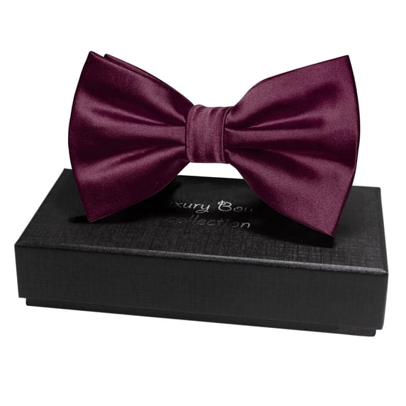 KAMBERFT Maroon Pre-Tied Bow Tie for Men, Adjustable Solid Bowtie for Weddings, Tuxedos and Parties