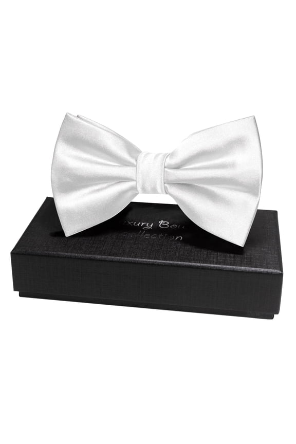 Men’s White Pre-tied Bow Tie, Solid Color Adjustable Bowtie