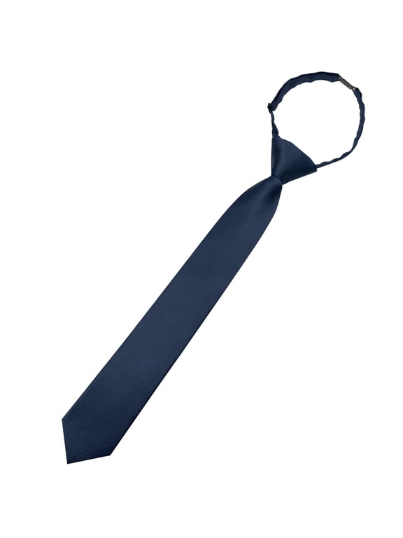 Navy Blue Boys Solid Color Pre-Tied Necktie with Adjustable Buckle Closure, Ages 8–12