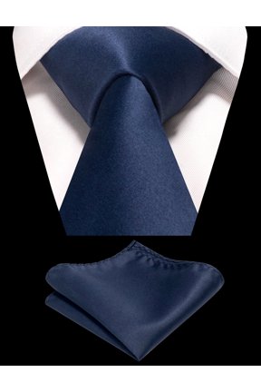 Navy Blue Necktie and Pocket Square Set for Men, Solid Color 3.15 inch Tie Set for Wedding Business Formal