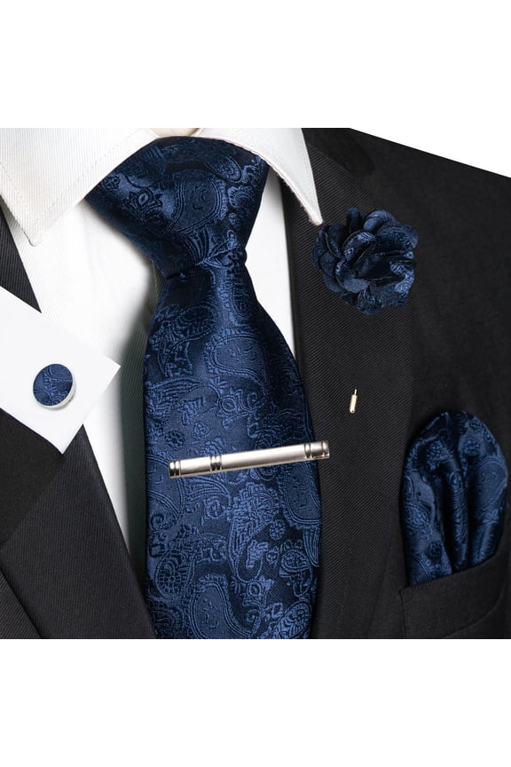 Paisley Tie Set for Men, 5PCS Necktie Gift Set with Pocket Square, Cufflinks, Tie Clip & Lapel Pin for Wedding and Business
