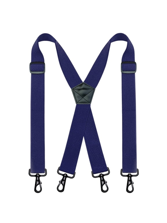 Navy Blue Heavy Duty X-Back Suspenders for Men, 1.4 inch Wide Adjustable Elastic Straps
