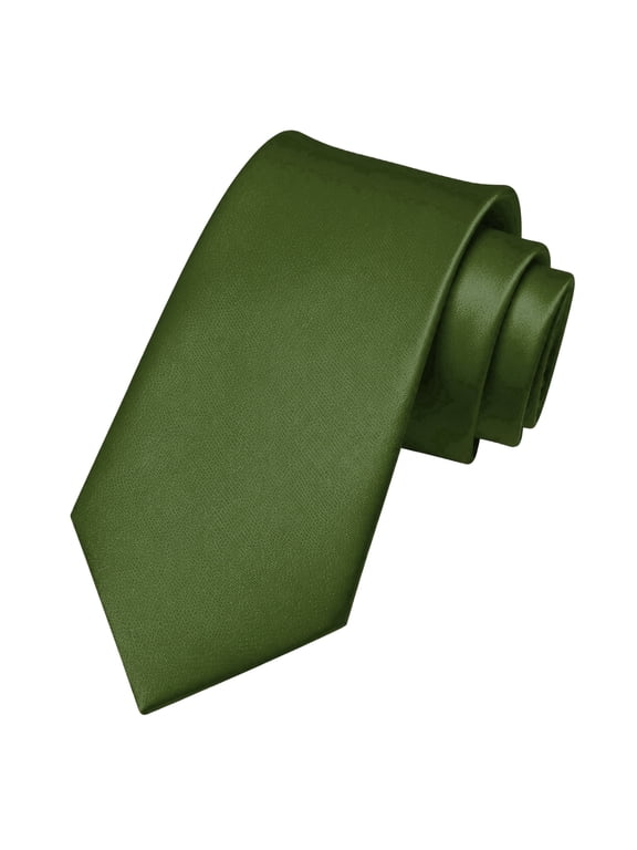 Olive Green Tie for Men, 3.15 inch Wide Solid Color Necktie for Business Wedding Formal Wear
