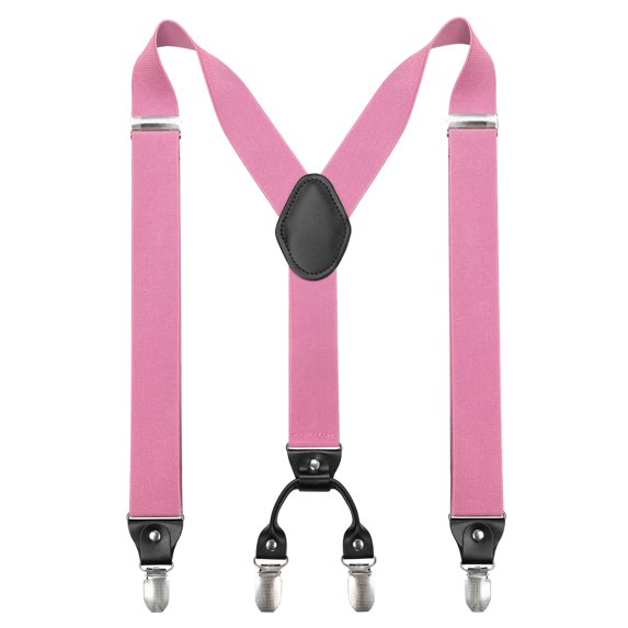 KAMBERFT Pink Suspenders for Men 1.4 Inch Wide Adjustable Elastic Y-Back Braces with 4 Metal Clips