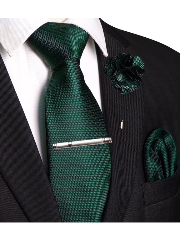 Plaid Checkered Tie Set for Men, 4PCS Necktie Gift Set with Pocket Square, Tie Clip & Lapel Pin