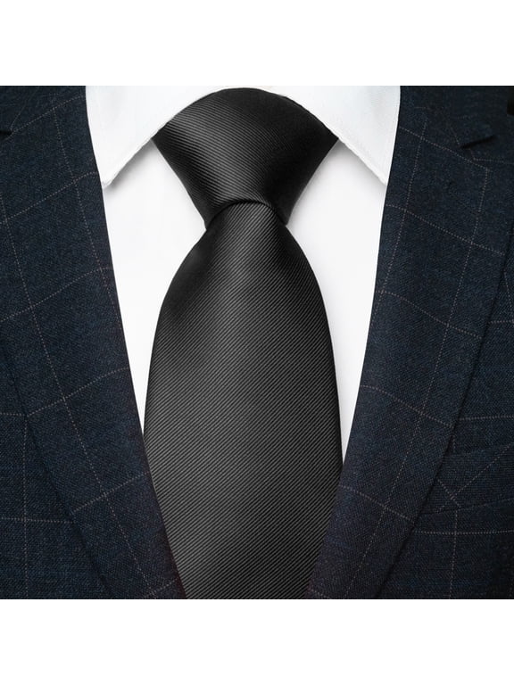 Men’s Black Tie, Solid Color Necktie for Business and Wedding