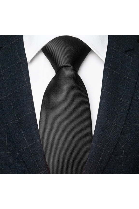 Men’s Black Tie, Solid Color Necktie for Business and Wedding