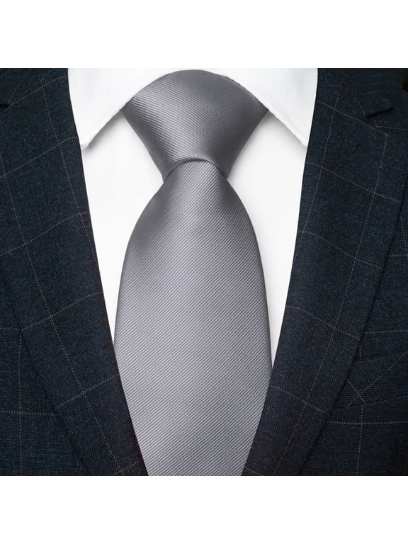 Men’s Gray Tie, Solid Color Necktie for Business and Wedding
