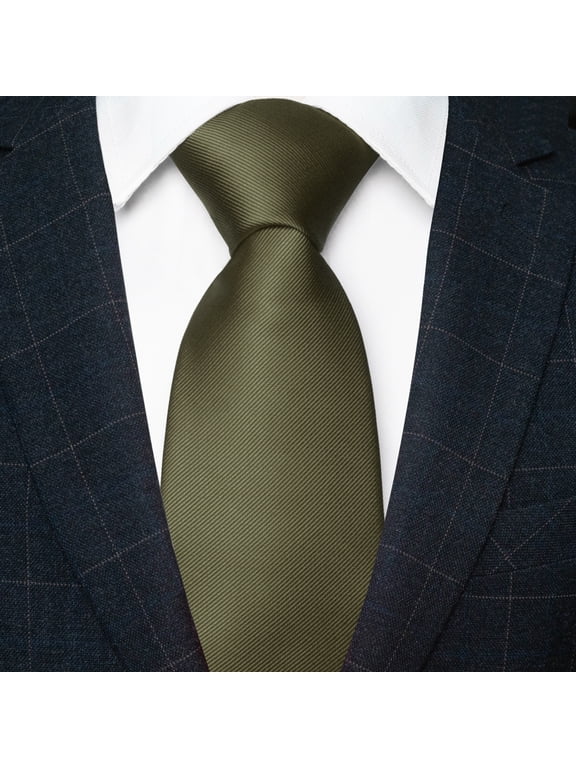 Men’s Olive Green Tie, Solid Color Necktie for Business and Wedding