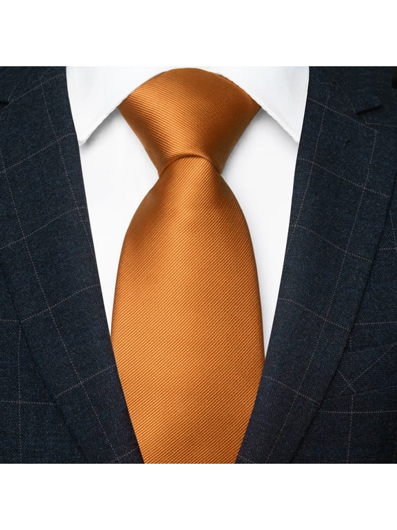 Men’s Orange Tie, Solid Color Necktie for Business and Wedding