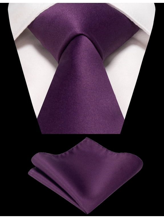 Purple Necktie and Pocket Square Set for Men, Solid Color 3.15 inch Tie Set for Wedding Business Formal