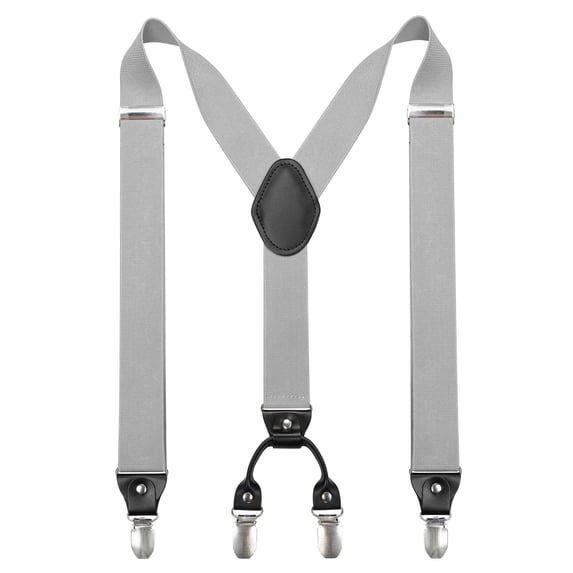KAMBERFT Silver Suspenders for Men 1.4 Inch Wide Adjustable Elastic Y-Back Braces with 4 Metal Clips