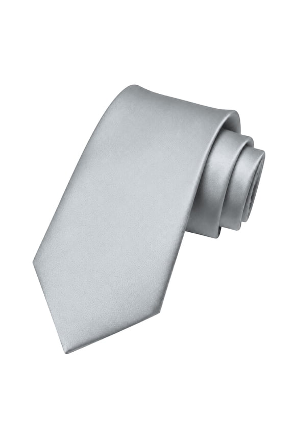 Men’s Silver Tie Solid Color Necktie, 3.15 inch Wide