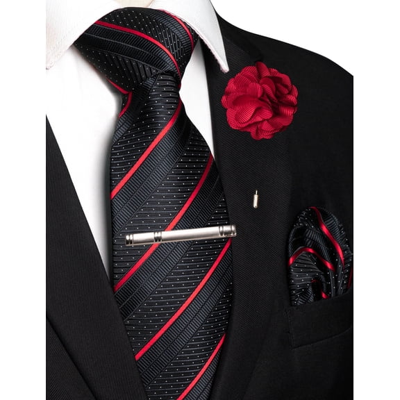 KAMBERFT Striped Tie Set for Men, 4PCS Necktie Gift Set with Pocket Square, Tie Clip & Lapel Pin for Wedding Business Party