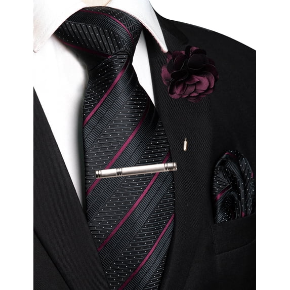 KAMBERFT Striped Tie Set for Men, 4PCS Necktie Gift Set with Pocket Square, Tie Clip & Lapel Pin for Wedding Business Party