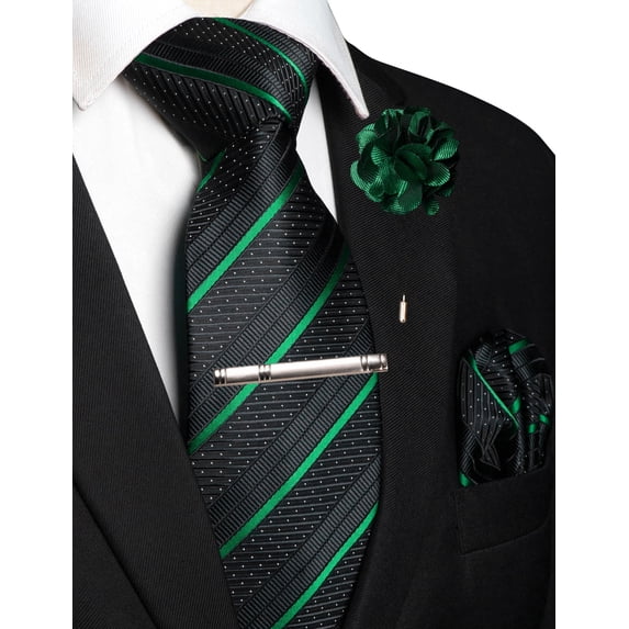 KAMBERFT Striped Tie Set for Men, 4PCS Necktie Gift Set with Pocket Square, Tie Clip & Lapel Pin for Wedding Business Party