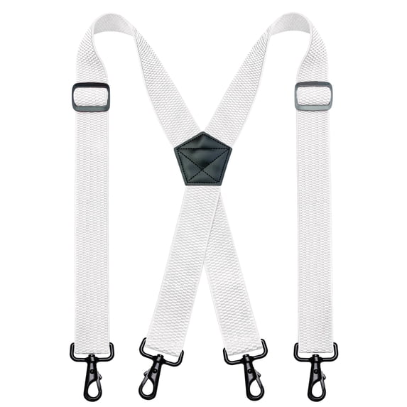KAMBERFT White Heavy Duty X-Back Suspenders for Men, 1.4 inch Wide Adjustable Elastic Straps