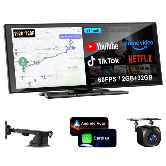 KAMEP 11" Wireless Carplay & Android Auto , Built-in Streaming Video Apps (No Mirroring Needed), HD Backup Camera , Split Screen ,OTA Update