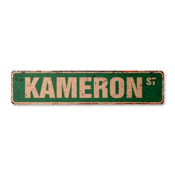 KAMERON Vintage Aluminum Street Sign Childrens Name Room Metal Sign rustic metal tin | Indoor/Outdoor | 24" Wide