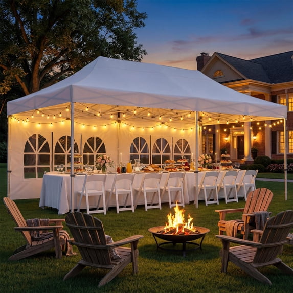 Event Capopy KAMEROUT 10 x 20 FT Party Tent with 100 FT String Lights, Waterproof ...