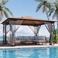 thumbnail image 1 of KAMEROUT 13'x11' Patio Gazebo, Double Tiered outdoor gazebo with Mosquito Nettings for Backyard, Garden, Lawn, Brown, 1 of 12