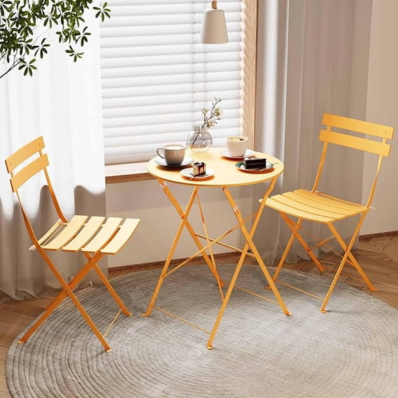 KAMEROUT 3-Piece Folding Bistro Set with 2 Chairs and 1 Table for Patio, Yard, Yellow
