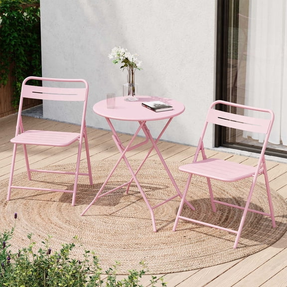 KAMEROUT 3-Piece Outdoor Bistro Sets with Table and 2 Chairs, Pink