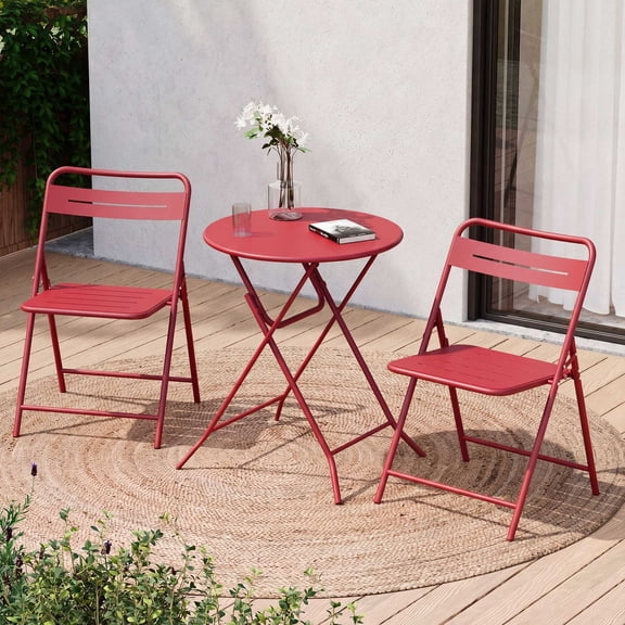 KAMEROUT 3-Piece Outdoor Bistro Sets with Table and 2 Chairs, Red
