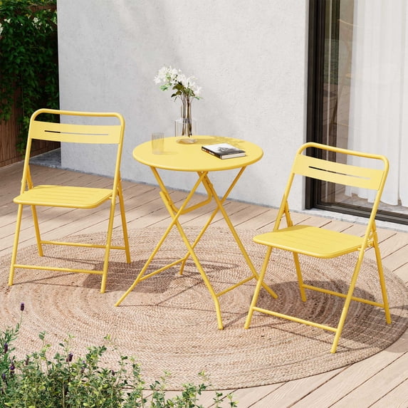 KAMEROUT 3-Piece Outdoor Bistro Sets with Table and 2 Chairs, Yellow