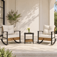 thumbnail image 1 of KAMEROUT 3-Piece Patio Conversation Set, PE Wicker Rocking Chairs with Cushions & 2-Tier Coffee Table, Outdoor Furniture for Backyard/Patio, Beige, 1 of 8