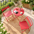 thumbnail image 1 of KAMEROUT 3 Pieces Steel Folding Bistro Set with Weather-Resistant Patio Table & 2 Chairs, Red, 1 of 6