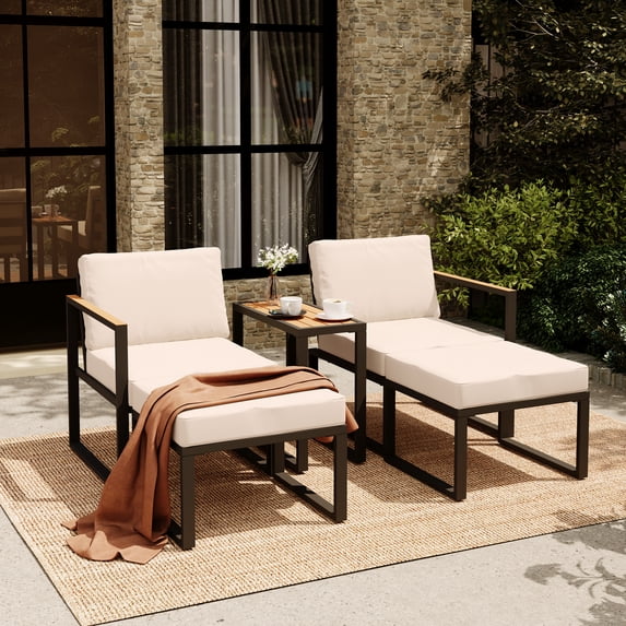KAMEROUT 5 Pieces Outdoor Conversation Set, Modular Patio Sofa Set with Beige Cushions for Garden and Balcony