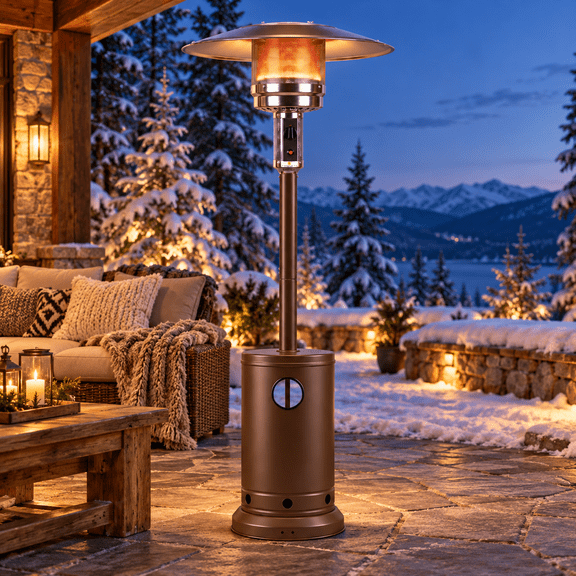 KAMEROUT 55,000 BTU Patio Heaters for Outdoor Use, Upgraded Pyramid Patio Heater with Cover & Wheels, 87" Tall Quartz Glass Tube Propane Heater for Patio, Home, Brown