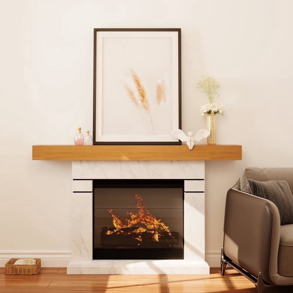 KAMEROUT 60″ Solid Pine Floating Fireplace Mantel Shelf with Hidden Steel Brackets